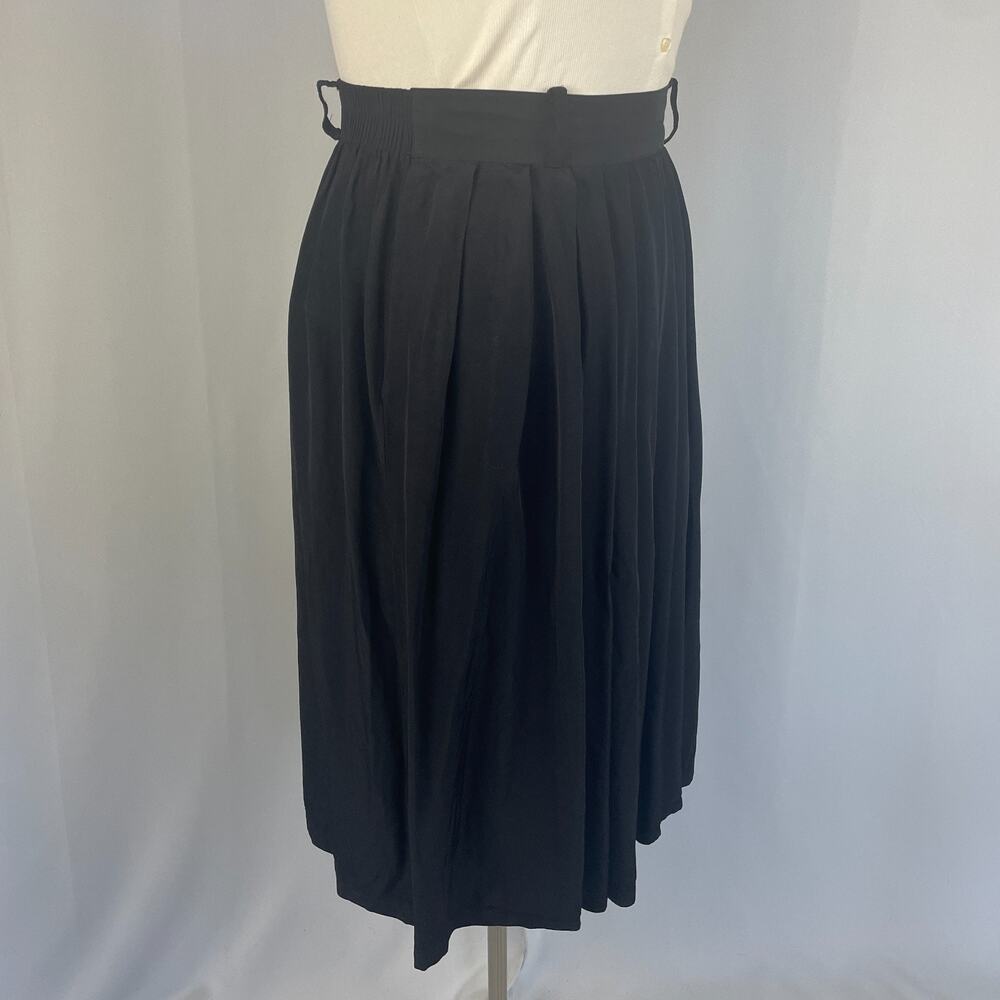 Vintage Pleated Skirt Size 16 Black Solid Midi ALine Minimal Academia Office 90s - Picture 4 of 13